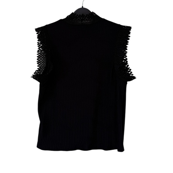 Zara Black Sleeveless Ribbed Blouse with distinctive ruffled Mandarin Collar S-M - Picture 5 of 7